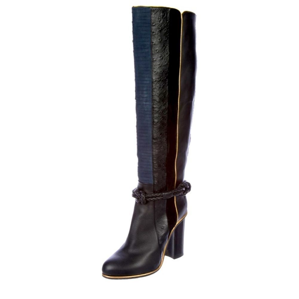 ❤️SOLD❤️Lanvin Ostrich round-toe knee-high boots